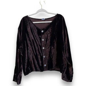 CP SHADES Chocolate Brown Crushed Velvet Cardigan Lagenlook Size Medium